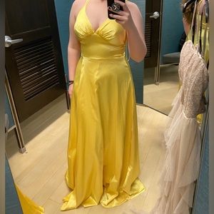 Size 11 Crystal Doll yellow satin prom dress